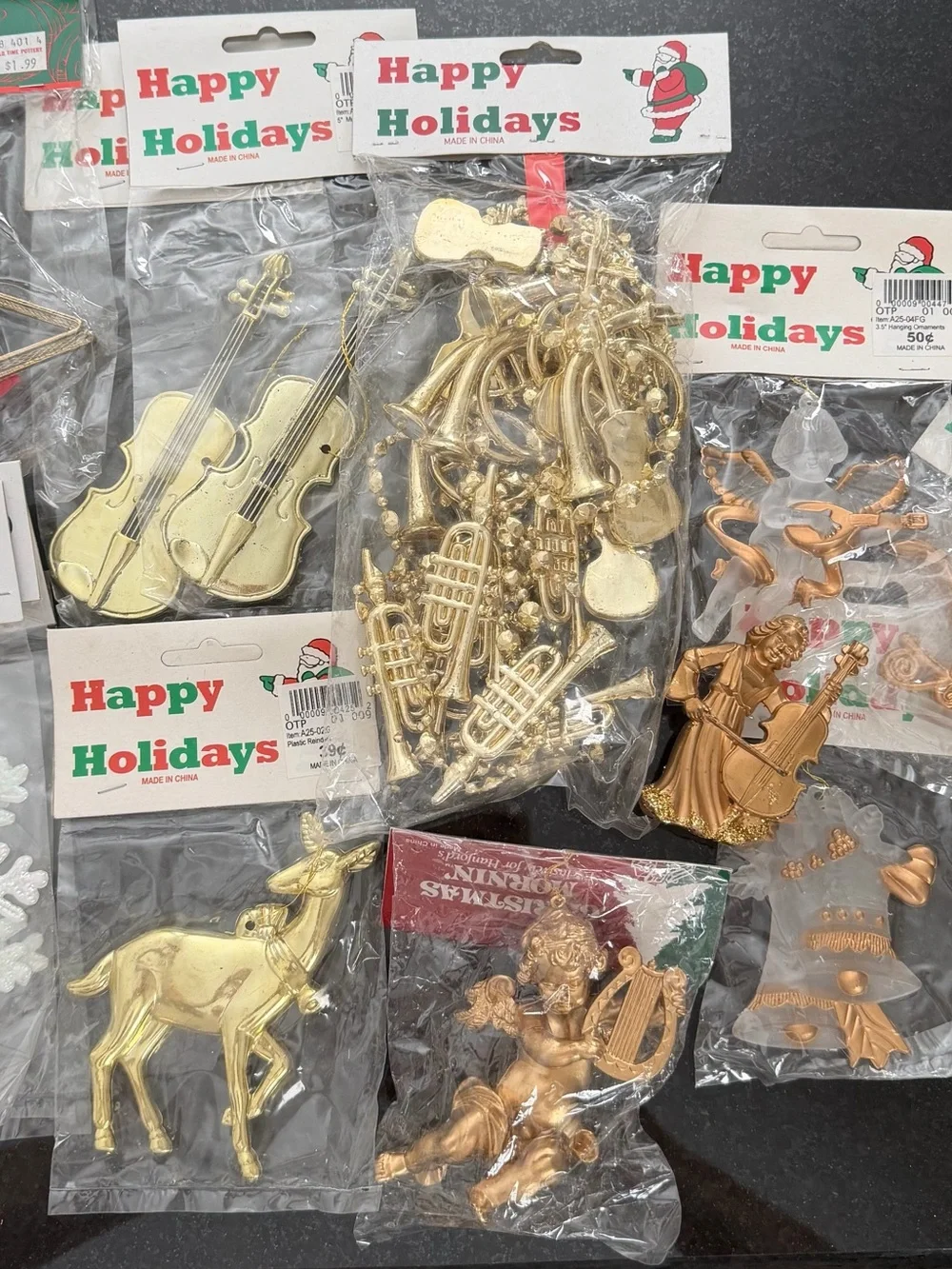 Vintage Christmas Gold Musical Ornament Assortment - Holiday Home Decor